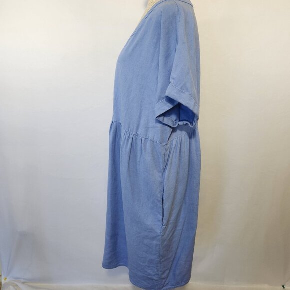 Briggs Ladies Size X-Large Blue Linen Blend V-Neck Pockets Pleated Dress Casual - Picture 11 of 16